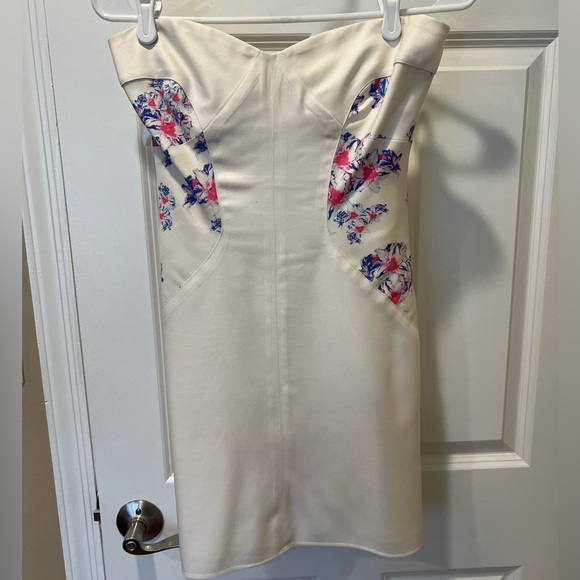 Intermix Pency White Mini Dress  / Size 4 / Pink & Blue Florals - Picture 2 of 7